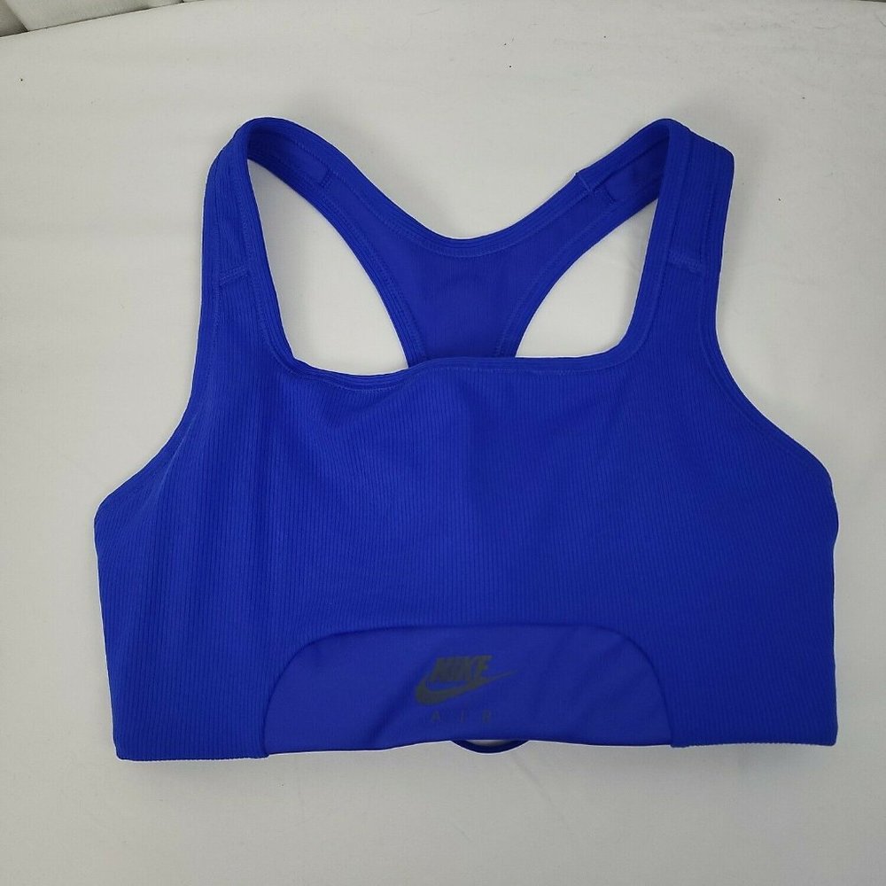 Nike Womens Dri Fit Blue Wide Strap Pullover Comfort Sports Bra Size Small